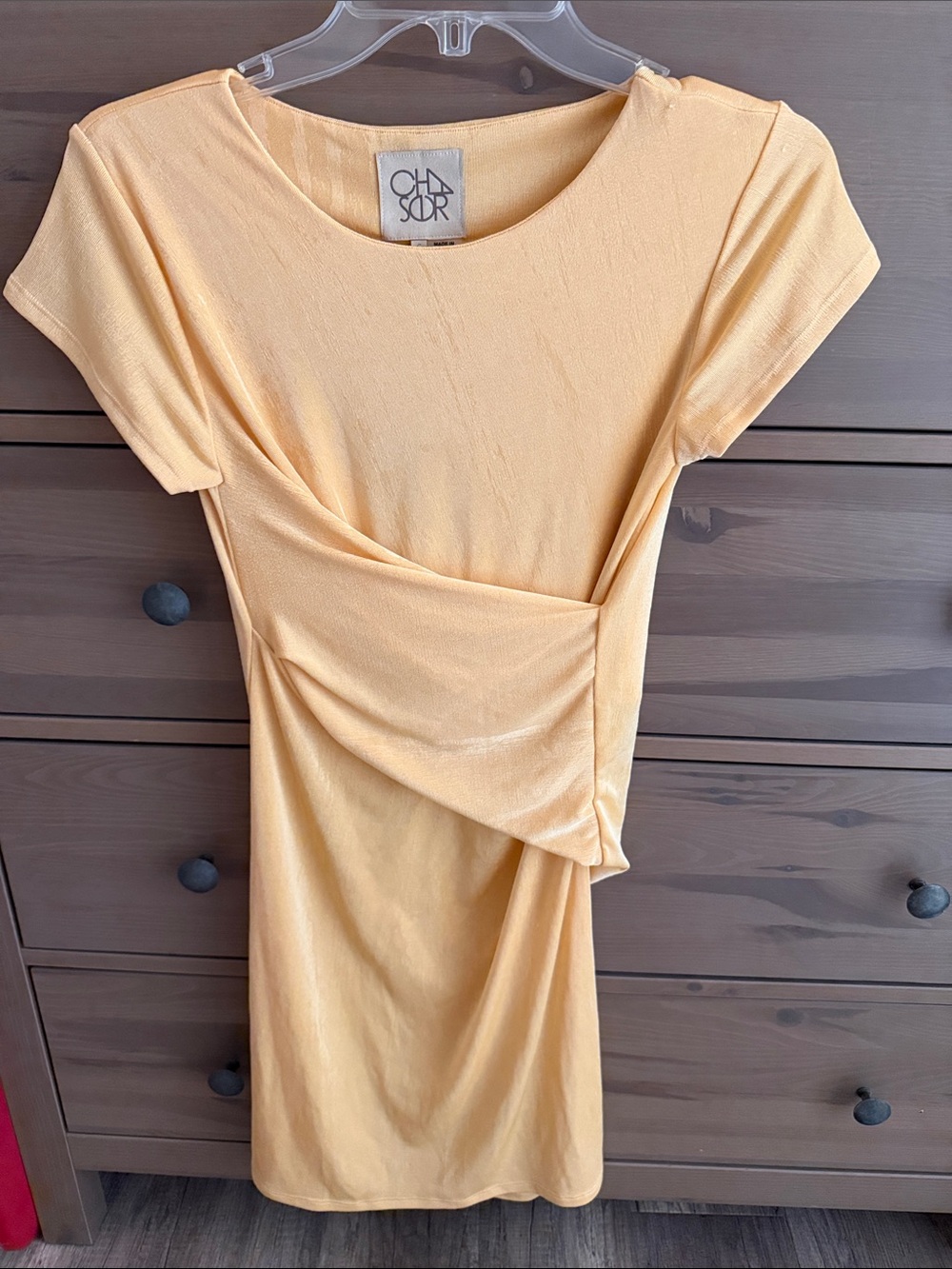 Chaser Peach Short-Sleeve Twist-Waist Mini Dress